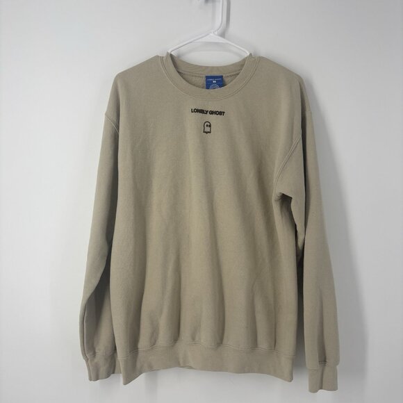 Lonely Ghost Text Me When You Get Home Crewneck Sweater Tan Brown Size Medium - Picture 1 of 9